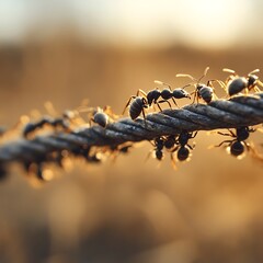 Ants on a rope at sunset