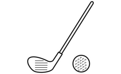 ゴルフクラブとゴルフボールのシンプルな線画アイコン