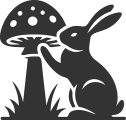 Rabbit leaning against a mushroom animal silhouette