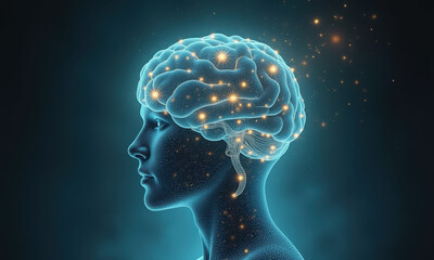 Obraz premium Illuminated Brain: Human Mind Power Concept - AI & Machine Learning