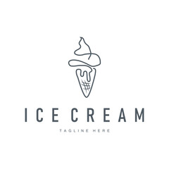 simple ice cream logo design illustration of cold food template with minimalist line concept ice cream
