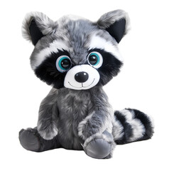 Obraz premium Adorable Big Eyed Plush Raccoon Stuffed Animal Toy Grey and White Fur with transparent background