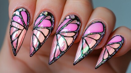 Stunning Pink Butterfly Nail Art Design