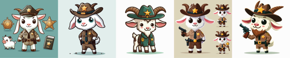 cute goat vector in sheriff costume