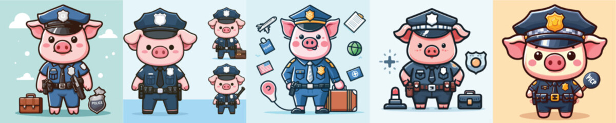 cute pig vector wearing police uniform