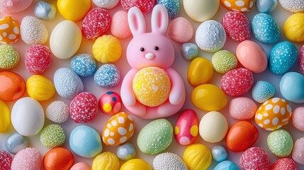 Fototapeta premium Spring celebration food photography colorful easter bunny and candy eggs delight
