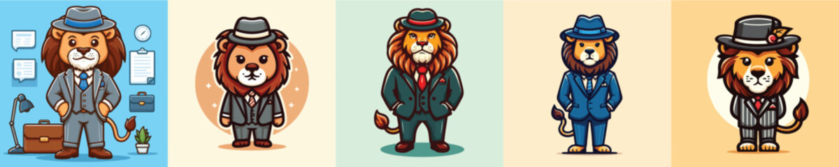 lion vector wearing suit and hat