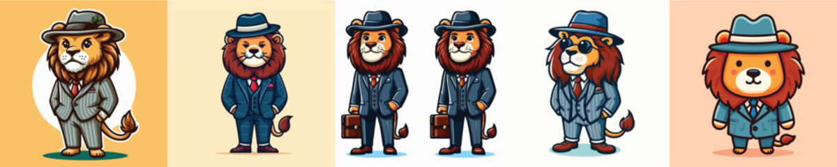 lion vector wearing suit and hat