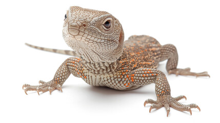 Obraz premium Close-up of a lizard on a white surface with a blurred background highlighting its features