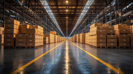 Fototapeta premium Industrial photography aerial view of distribution center inventory management