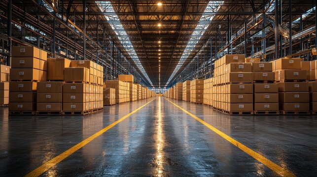 Industrial photography aerial view of distribution center inventory management