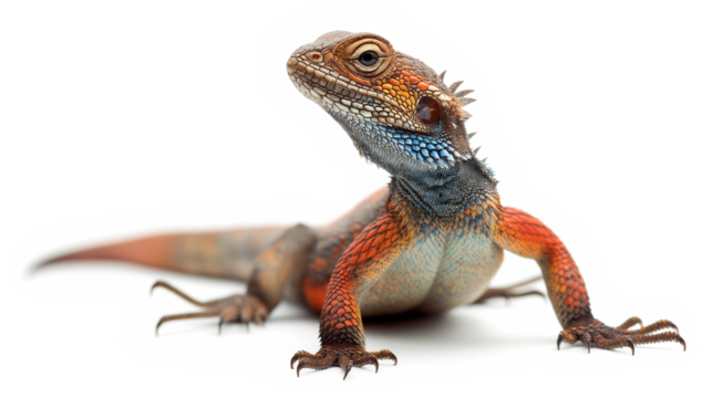 Colorful lizard posing on a reflective surface, showcasing its vibrant scales