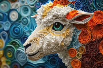 Fototapeta premium Artistic depiction of a sheep crafted with intricate paper quilling