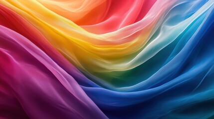 Obraz premium Rainbow-colored sheer fabric drapes elegantly. Ideal for fashion, beauty, or design projects needing vibrant texture.