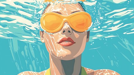 Underwater Summer Woman with Yellow Goggles.