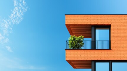 A close up detail shot of the exterior of a modern home, highlighting the unique architectural elements, such as a cantilevered balcony or a textured wall finish.