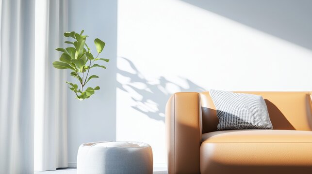 A stylish living room with a leather sofa, featuring a dog bed placed conveniently next to it, creating a comfortable and pet friendly space.