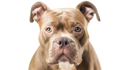 Fototapeta premium Close-up portrait of a pit bull dog with expressive eyes against a neutral background