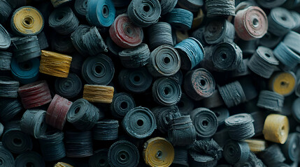 Pile of Small Colorful Miniature Tires Close Up