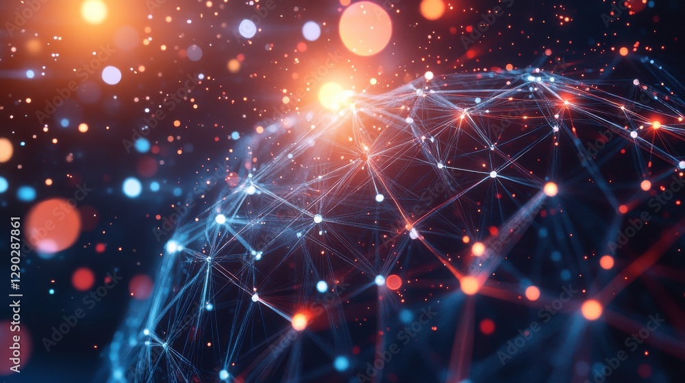 Aufkleber abstract representation of interconnected nodes and glowing particles in a digital space environment