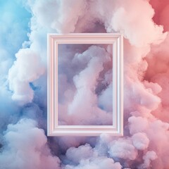 Floating White Picture Frame in Dreamy Colorful Clouds