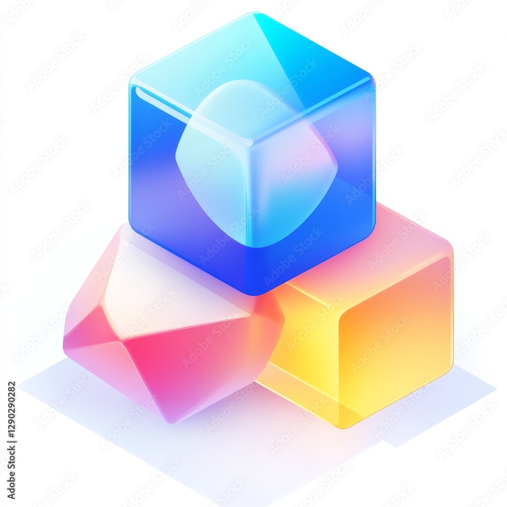 Leinwandbilder abstract colorful translucent cubes stacked in isometric view with soft lighting and pastel gradient