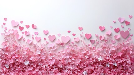 Fototapeta premium Pink paper hearts & hydrangea, romantic background