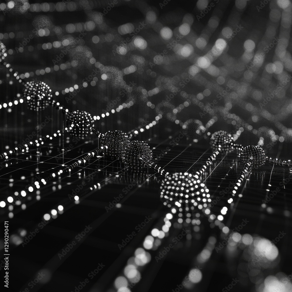 Poster a monochrome network: abstract nodes and lines in a low-key, artistic composition - scientific conce