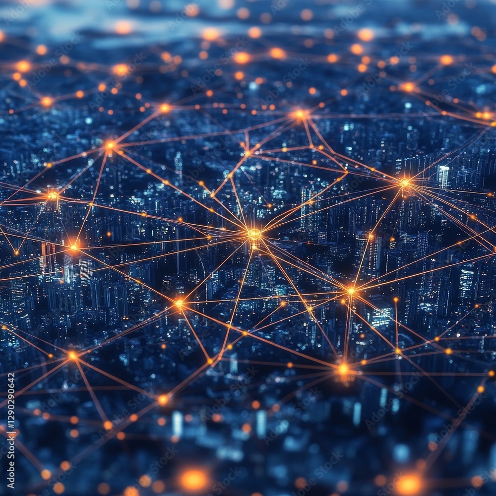 Aufkleber connected city: a futuristic view of urban networks and data communication