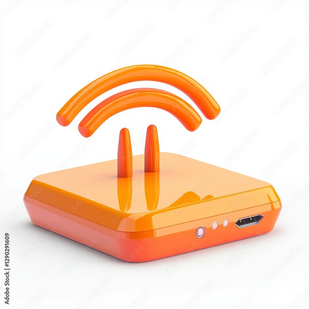 Poster orange wireless router with antenna: modern connectivity for home network with hdmi port for seamles