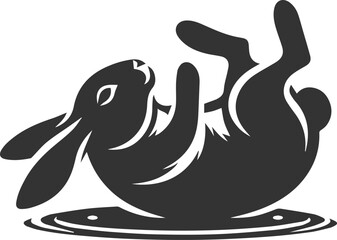 Rabbit playfully rolling on the ground animal silhouette