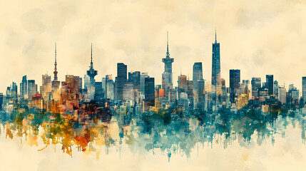 Fototapeta premium Watercolor Skyline Cityscape