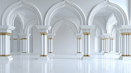 White arched colonnaded hall