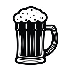beer mug outline with-foam vector white background.