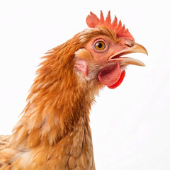 Portrait of a funny chickens, closeup, isolated on white background