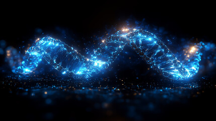 Dynamic representation of a glowing DNA molecule under dark background highlighting bioluminescent features and intricate structure