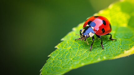 Fototapeta premium Ladybug on Leaf with Copy Space