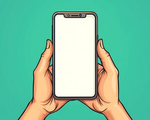 Hands holding smartphone, blank screen, illustration