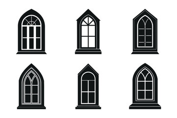 Obraz premium Temple window or door different shape Silhouettes set. Temple architectural window or door vector illustration isolated on white background.