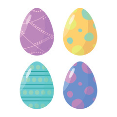 Set of Easter eggs icons with decor. Concept for Easter. Happy Easter.