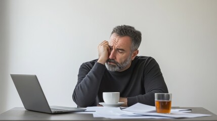 Retirement financial stress in a minimalist study. Featuring worry and focus