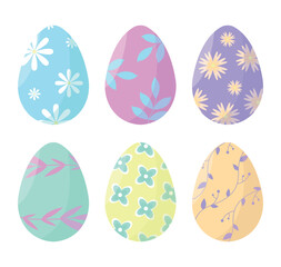 Set of Easter eggs icons with patterns on white background. Easter concept. Happy Easter.