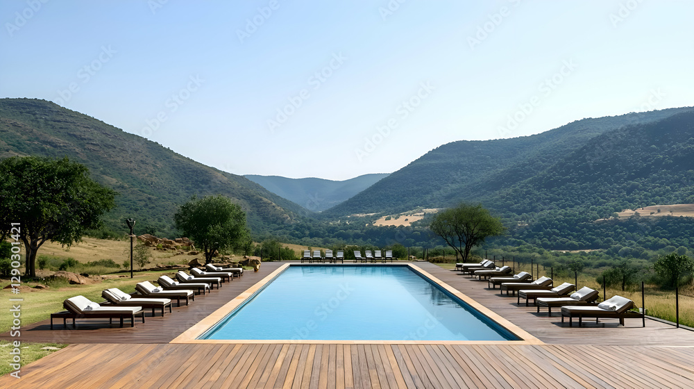 Poster rectangular pool with mountain view