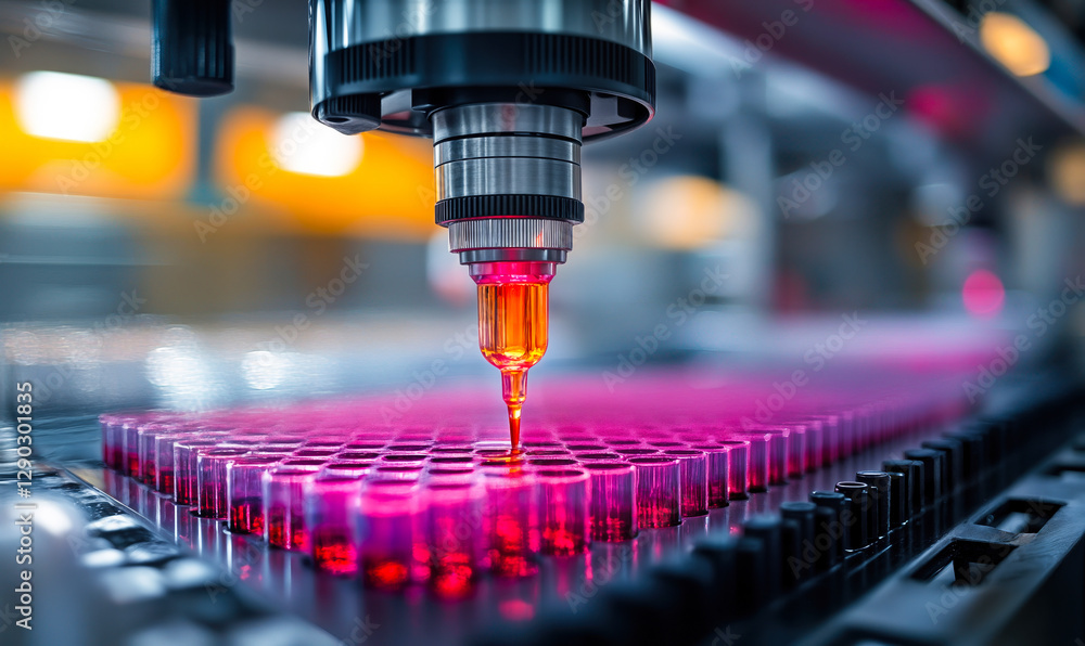 Poster high-precision laboratory pipetting system dispensing liquid into microplates for advanced genetic r