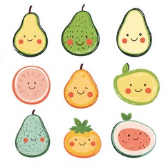 Whimsical fruit characters playful art digital illustration bright colors adorable design