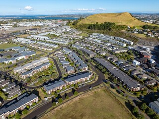 Aerial view of a new residential development. Modern homes and apartments, various architectural...