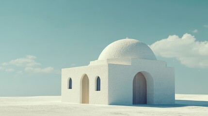 White Dome Structure Against Clear Sky with Soft Clouds