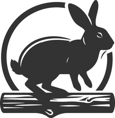 Rabbit balancing on a log animal silhouette