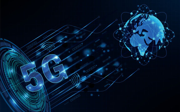 5G new wireless internet Wi-Fi connection. Big data binary code flow numbers. Global network high speed innovation connection data