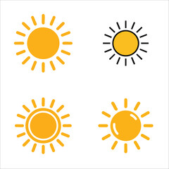 Bright Yellow Sun Icon with Radiant Beams –Minimalist Sun Symbol for Weather, Energy, and Warmth-Themed Designs